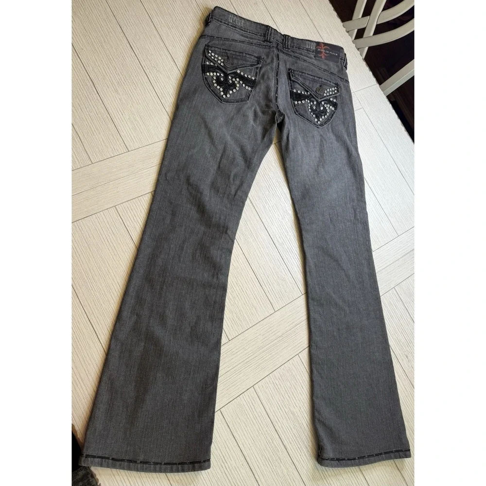 Jeans De Fleur Womens 7 Black Denim Embellished Mid Rise Bootcut‎ Jeans Retro